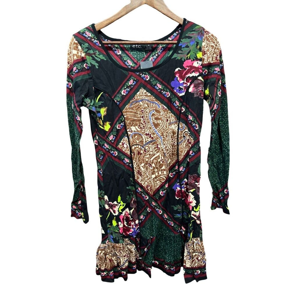 etc. Floral Paisley Mini Dress patchwork Bohemian Women's M Medium